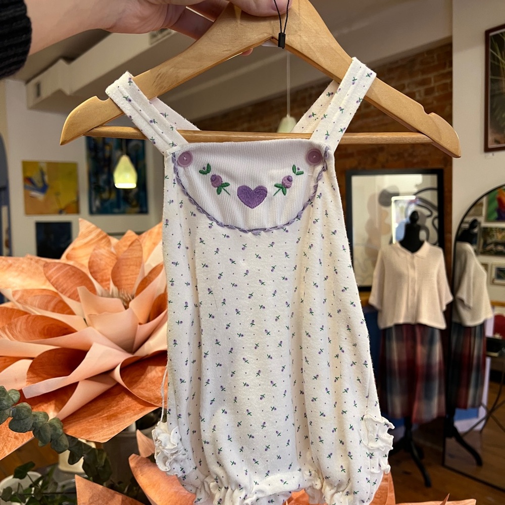Vintage 1980s Floral Baby Romper with Embroidery